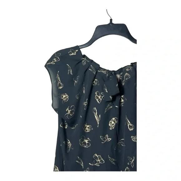 1452. LAUREN CONRAD SHORT CAP SLEEVE BLOUSE GRAY/METALLIC GOLD COLORS‎ FLORAL - Picture 8 of 9